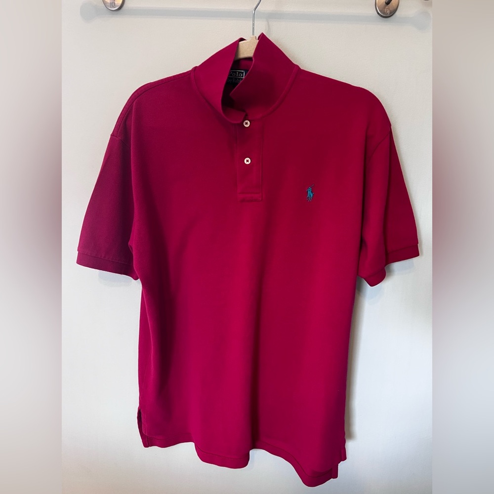 Polo by Ralph Lauren Mens Pink Polo Shirt Turquoise Blue Embroidered Logo